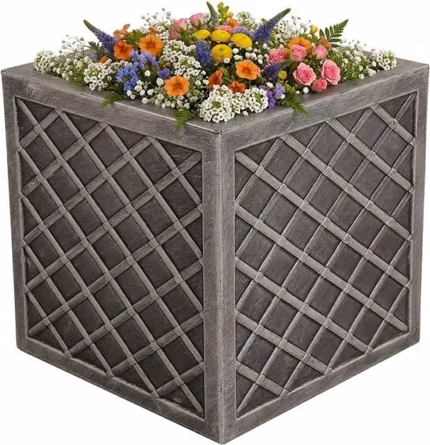 Storm Trading Group Set of 2 Lazio Square Plastic Garden Planters, Grey, Diameter: 38 cm