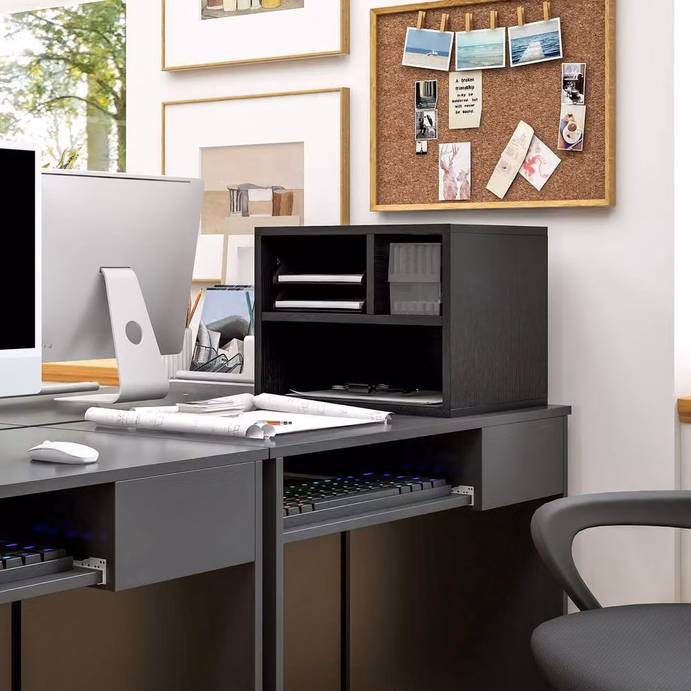 STILVORA Black Matt Printer Stand with 3 Compartments and Castors – 3