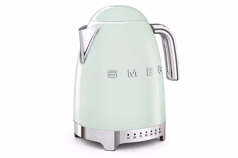 Smeg Variable Temperature Jug Kettle 1.7L and 4 Slice Toaster Set in Pastel Green and White