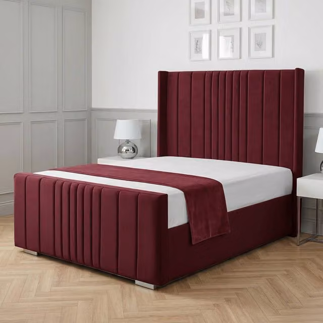 Living Comfort Bedz Cambridge Wingback Upholstered Velvet Bed in Red, Size: Super King, W/D/H: 200 x 200 cm