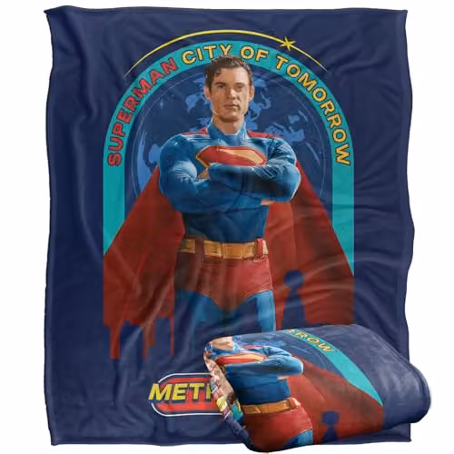 Warner Bros. Superman 2025 City Of Tomorrow Super Soft Silky Touch Fleece Throw Blanket, Multicolour, W: 152 cm, D: 127 cm – 1