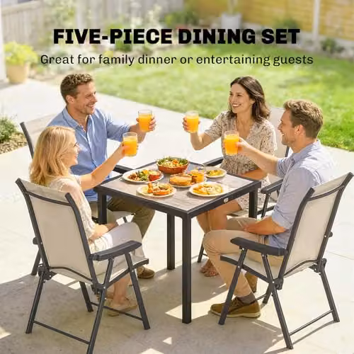 Outsunny 5 Piece Outdoor Dining Set with Square Table and 4 Chairs in Beige and Brown, W/D/H: 80 x 80 x 72 cm – 3
