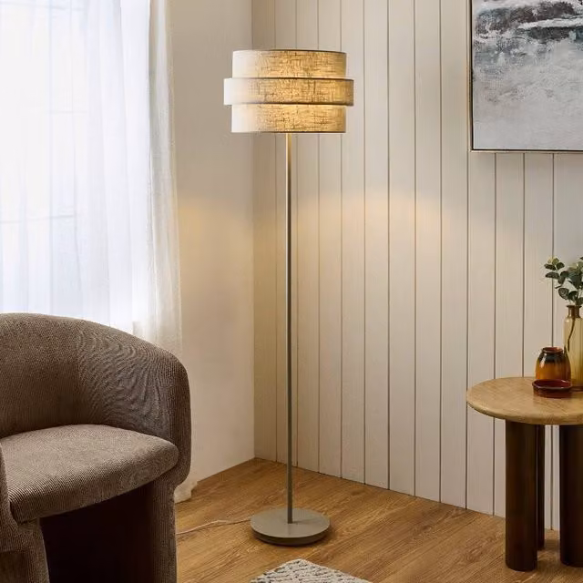 Pagazzi Lighting Buxton Grey Fabric Floor Lamp H 150 cm, W 40 cm, D 40 cm
