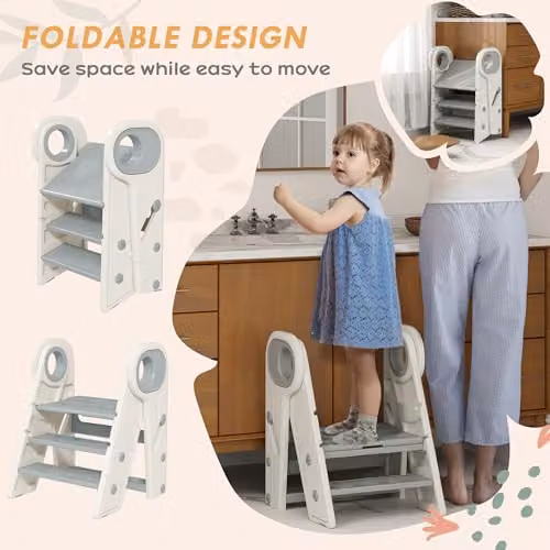 AIYAPLAY Foldable Kids Step Stool with Handle, Grey, W/D/H: 61.5 x 47.0 x 46.5 cm – 3