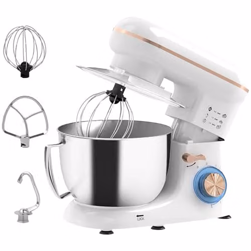 HOMCOM 1300W Electric Stand Mixer with 4.5L Bowl and 6 Speeds in White – 1