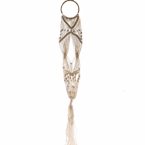 KDMD Ancient Wisdom Boho Macrame Plant Hanger with Rattan Hoop in White or Beige – 1