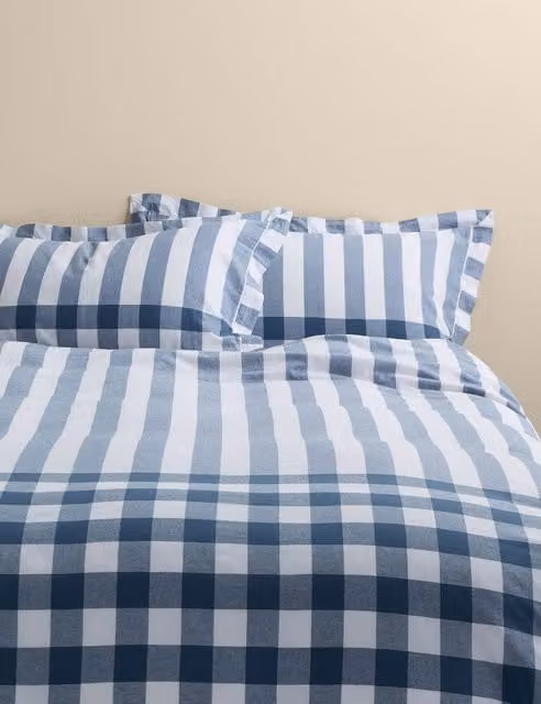 M&S Blue Mix Striped Gingham Pure Cotton Duvet Cover, W: 180 cm, H: 200 cm