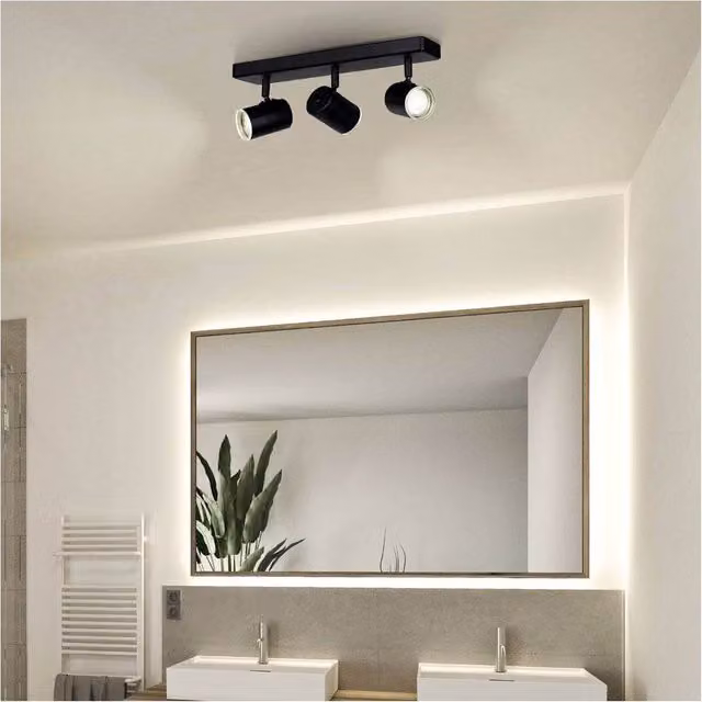 Loops Black Triple Bar Bathroom Ceiling Spotlight with GU10 Fitting – 1