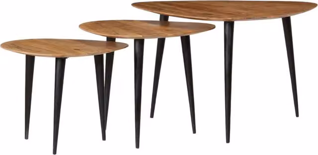 Berkfield Home 3 Piece Round Nesting Coffee Table Set in Brown Solid Acacia Wood – 1