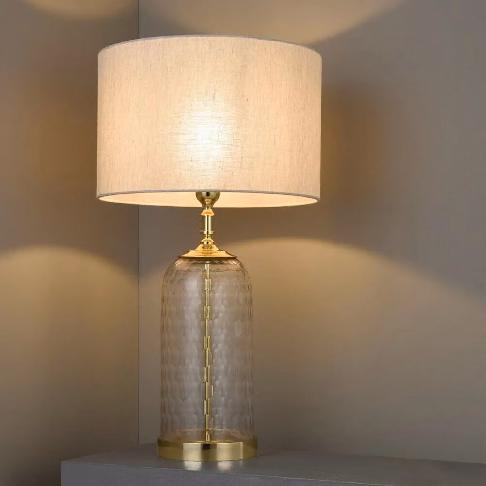 Loops Geometric Glass Table Lamp Base with Brass Trim in Clear and Gold/Brass – 3