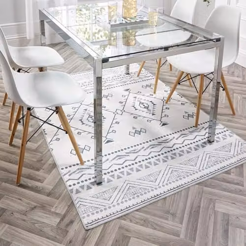 Phoenox Textiles Limited Origins Washable Nomad Rug, Boho Rectangular Design in White and Black, W: 80 cm, L: 150 cm – 2