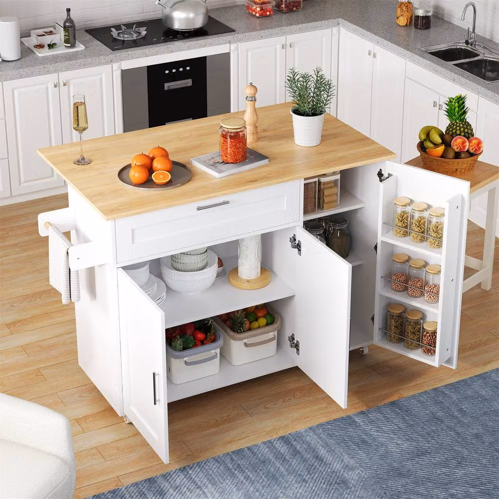 Merax Kitchen Island Trolley with Foldable Worktop in White – 2