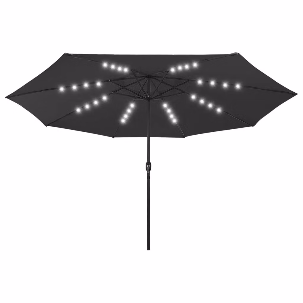 Berkfield Home Outdoor Parasol with LED Lights and Metal Pole, Black, 400 cm – 2