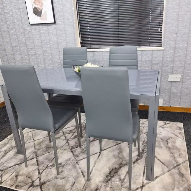 Kosy Koala Modern Grey Glass Rectangular Dining Table Set with 4 Chairs