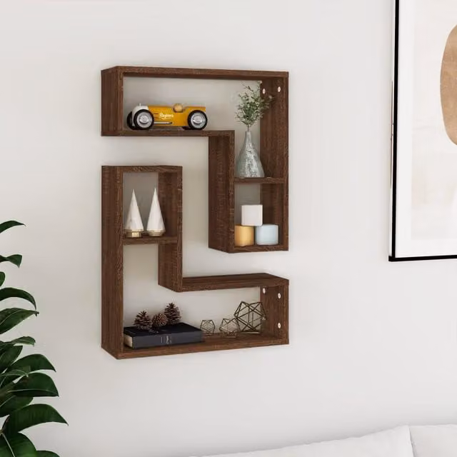 Berkfield Home Set of 2 Wall Mounted Shelves in Brown Oak, W/D/H: 50 x 15 x 50 cm – 1