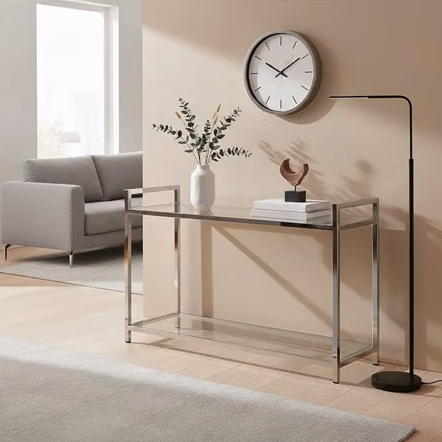 Orsina Luxe Design Console Table in Silver Metal and Glass, W/D/H: 120 x 40 x 78 cm – 1