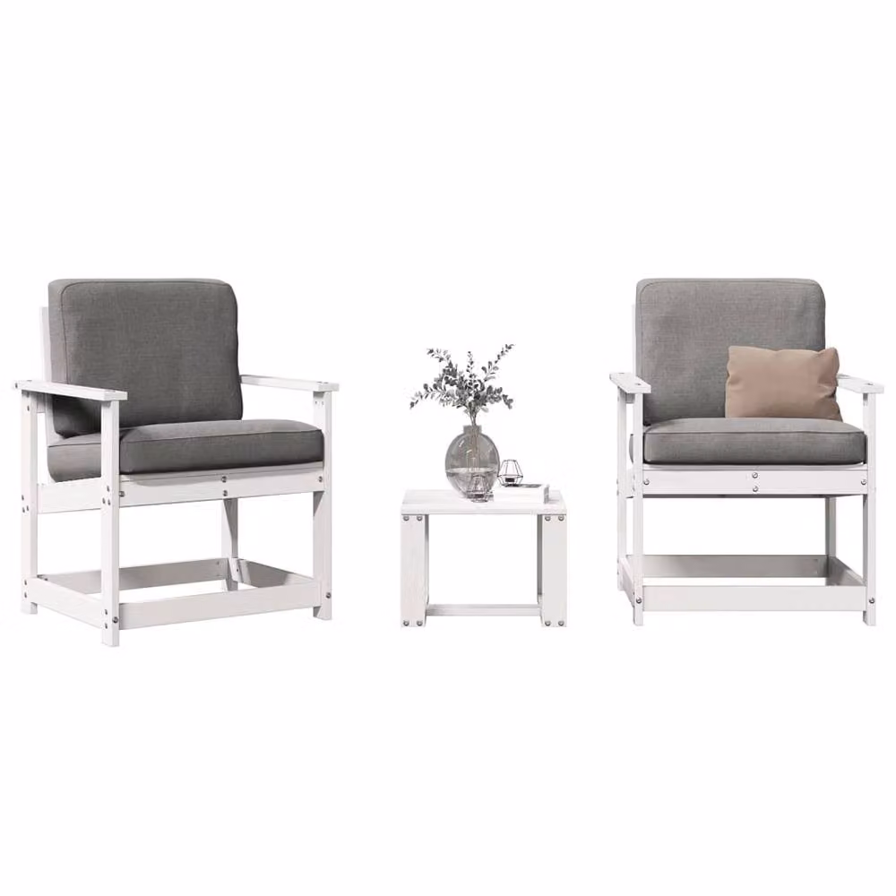 Berkfield Home Beautiful 3 Piece White Solid Wood Pine Garden Lounge Set