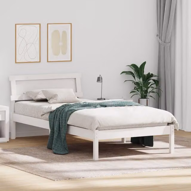 Berkfield Home White Pine Wood Bed with Headboard and LED Strip Lights W/D/H: 80 x 200 cm