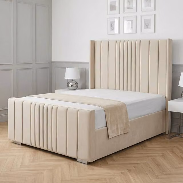 Living Comfort Bedz Cambridge Wingback Ottoman Gas Lift Storage Bed in Beige, Size: Single (90 x 190 cm)