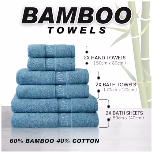 GC GAVENO CAVAILIA 2 Pack Blue Bamboo and Cotton Extra Large Bath Sheets, W: 80 cm, L: 140 cm, 500 GSM – 2