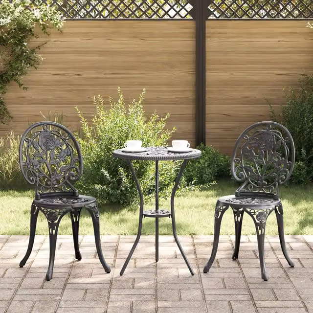 Berkfield Home 3 Piece Classic Garden Bistro Set in Matt Black Cast Aluminium