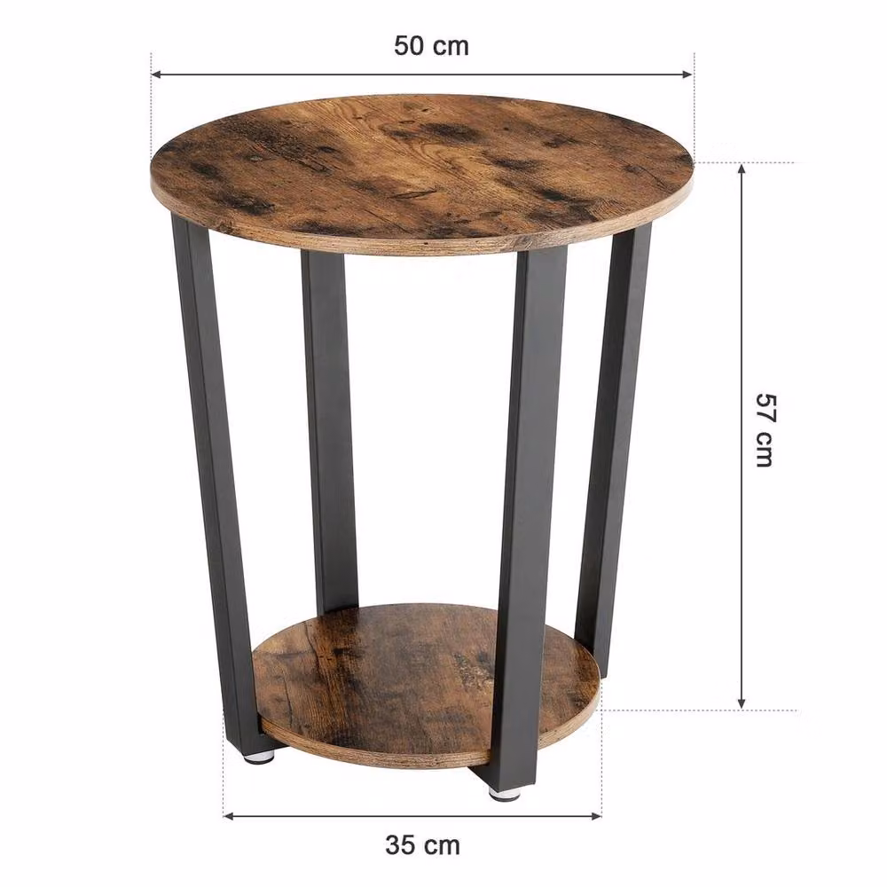 FORGEVIO Retro Round Coffee Table and Side Table in Brown – 2