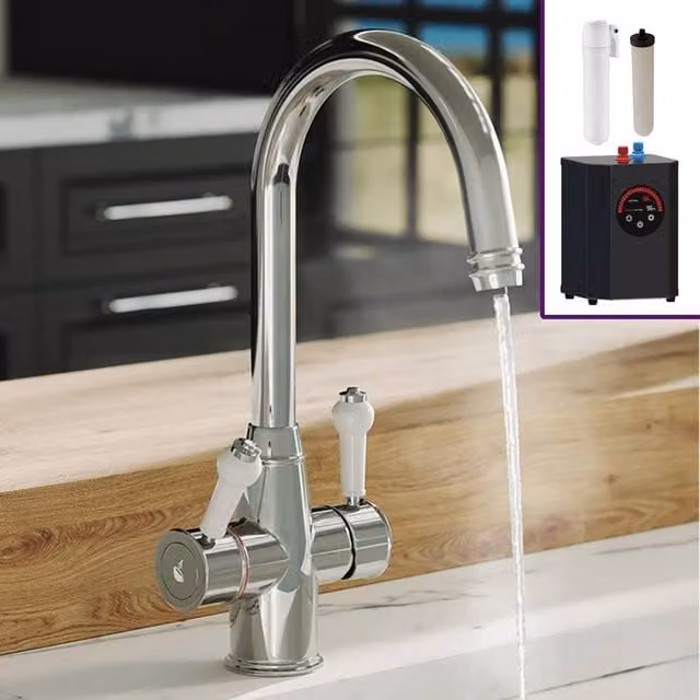 Nes Home 3 in 1 Single Lever Boiling Water Kitchen Mixer Tap Set in Chrome Silver