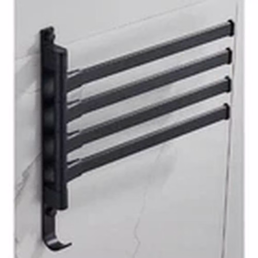 EONLION Wall Mounted 4 Arm 180 Degree Rotating Swivel Towel Rail Rack in Black Metal – 3