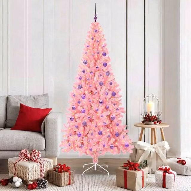 Berkfield Home Pink PVC Christmas Tree with 300 LEDs and Stand, Height: 180 cm