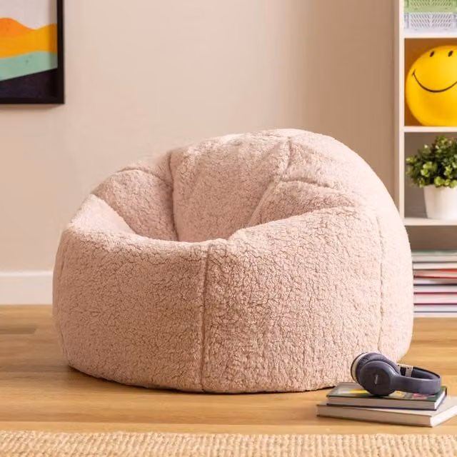 icon Kids Kingston Teddy Berber Fleece Classic Dome Bean Bag in Light Pink, Medium