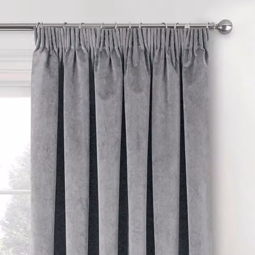 Enhanced Living Grey Velvet Blackout Thermal Curtains with Tape Top, W: 168 cm, D: 137 cm – 2