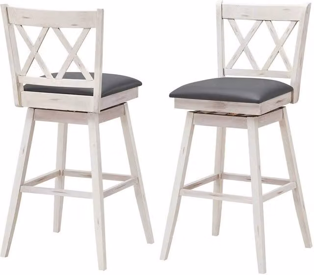 Havendro Set of 2 Modern White Swivel Counter Height Bar Stools with Synthetic Leather Upholstery