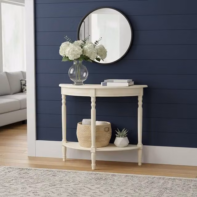 Orsina Rounded Pine Wood Console Table in White, W/D/H: 80 x 30 x 80 cm – 1