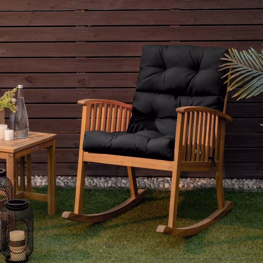VOGREX Black Polyester High Back Chair Cushion with Foam Padding and Tie Cords – 6
