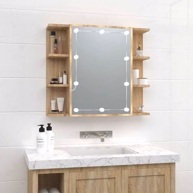 Berkfield Home Mirror Cabinet with LED Lighting in Sonoma Oak Brown, W/D/H: 70 x 16.5 x 60 cm