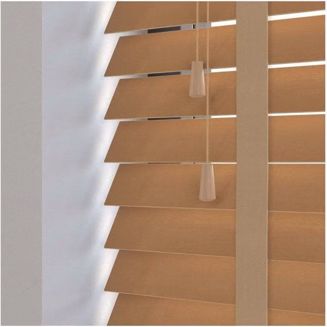 NewEdgeBlinds 50mm Real Wood Venetian Blind with Tapes, Light Oak, W: 55 cm, H: 120 cm