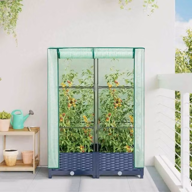Berkfield Home Raised Bed with Greenhouse Cover in Dark Grey, W/D/H: 80 x 40 x 123 cm – 1