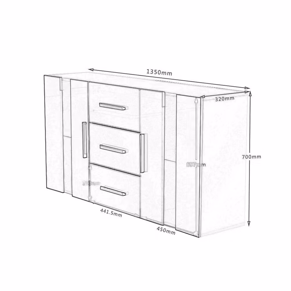 FORGEVIO Modern Black Storage Cabinet with High Gloss Doors and Integrated LED Lighting – 3