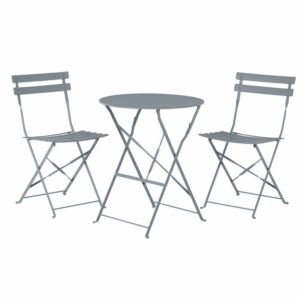 Marco Paul Grey 3 Piece Folding Metal Patio Dining Set – 2