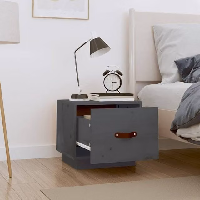 Berkfield Home Beautiful Bedside Cabinets, 2 Pack, Grey Solid Pine Wood, W/D/H: 40 x 34 x 35 cm – 1