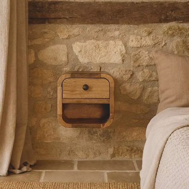 Wyld Haus Cagliari Mini Curved Mango and Oak Wood Bedside Table with Shelf in Brown