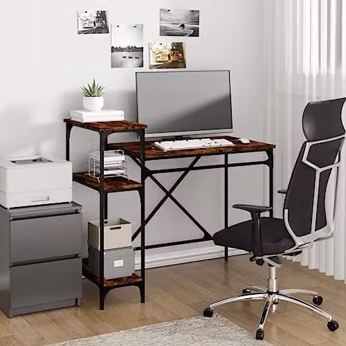 vidaXL Computer Desk with Shelves in Smoked Oak, W/D/H: 105 x 50 x 90 cm – 2