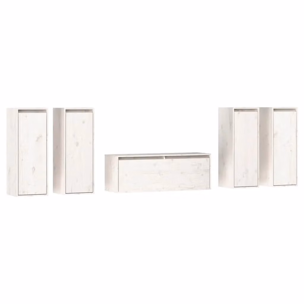 Berkfield Home White Solid Wood Pine TV Cabinet Lowboard – 2