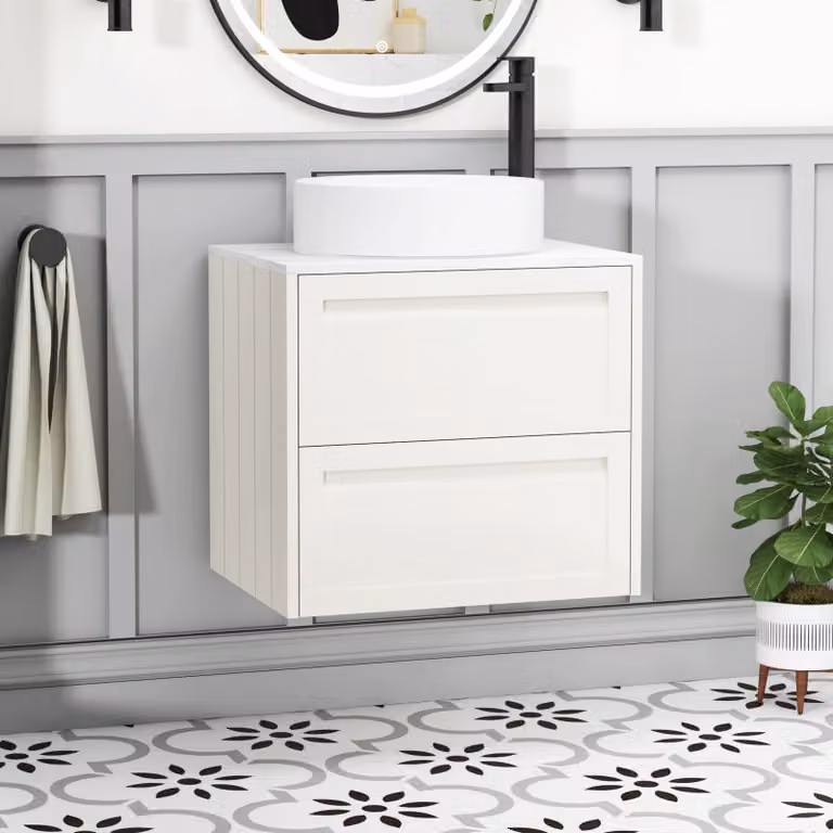 Royal Bathrooms Elmore 600mm Classic White Wall Hung 2 Drawer Vanity Unit with Art Basin