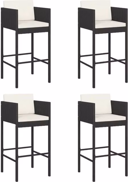 Berkfield Home Set of 4 Black Poly Rattan Bar Stools with Cushions