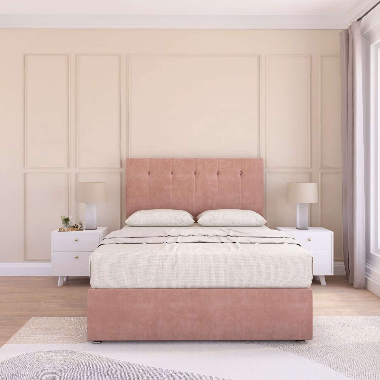 Sloomy Highbury Small Single Divan Bed Base and 26 inch Struts Headboard in Pink Velvet