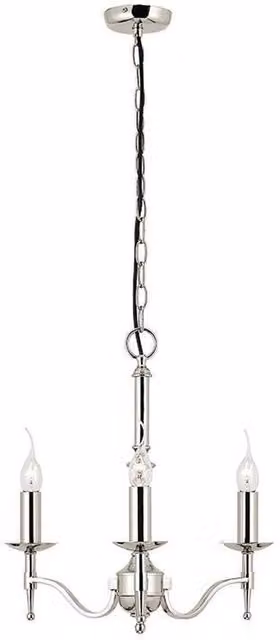 Interiors 1900 Stanford 3 Light Multi Arm Ceiling Pendant Chandelier in Polished Nickel, Diameter: 43 cm