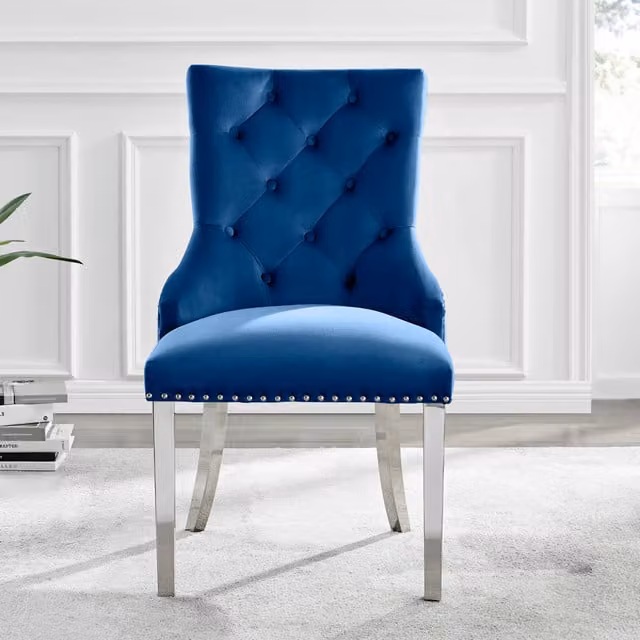FurnitureboxUK Novara 100cm Silver Dining Table with 4 Blue Belgravia Chairs