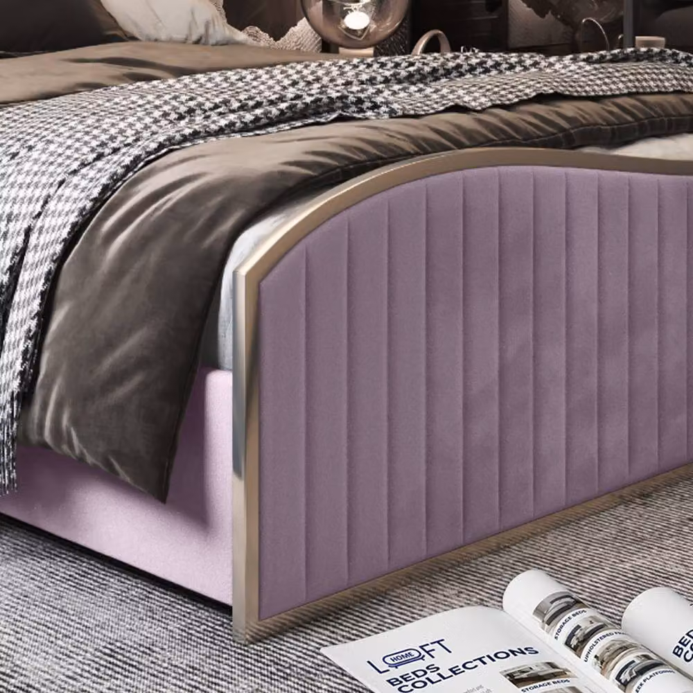 KDMD Hurstpierpoint Pink Velvet Upholstered Metal Designer Bed Frame W/D/H: 120 x 200 x 137 cm – 5