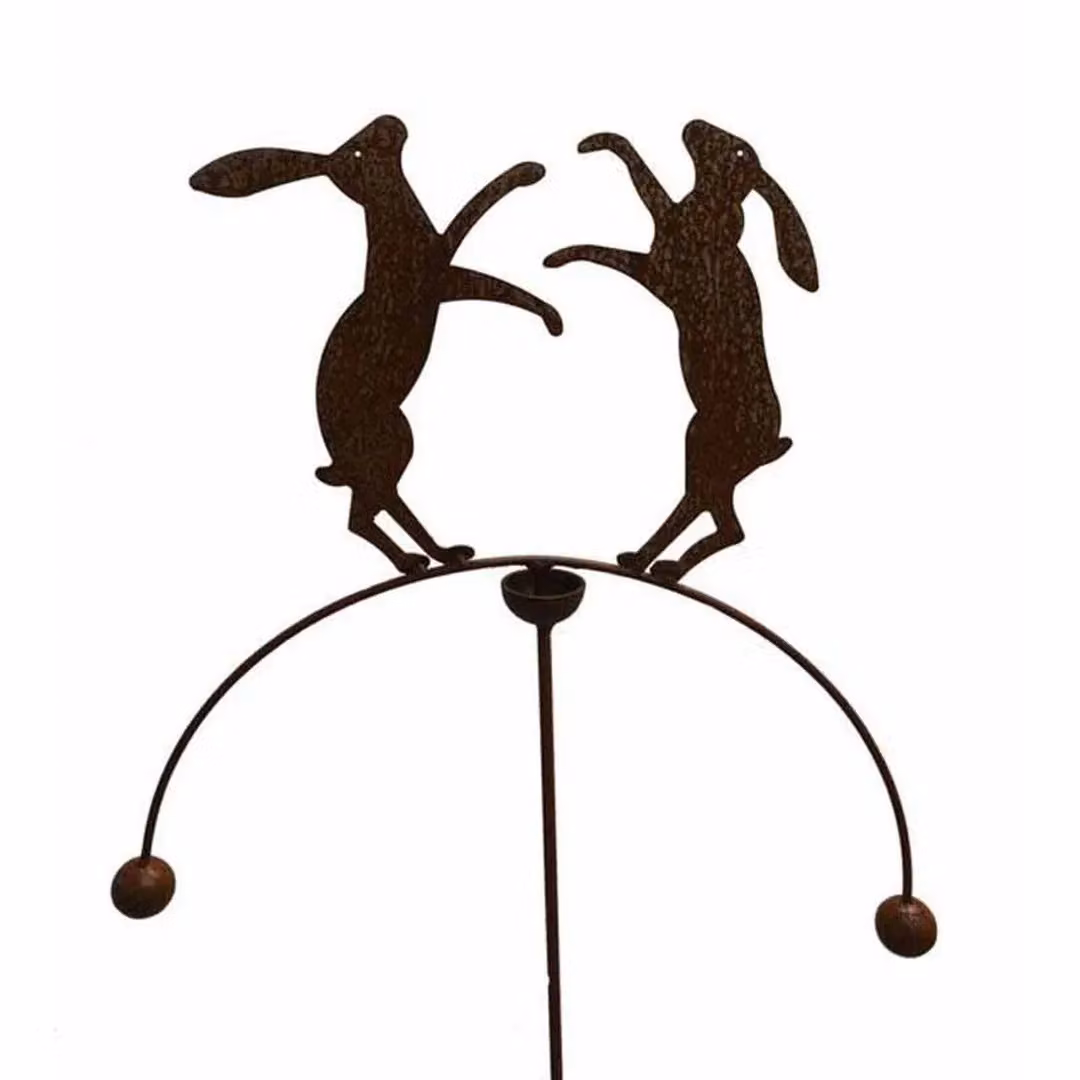 Poppyforge Boxing Hares Wind Rocker Double in Brown Steel, W54 x H148.5 cm – 5